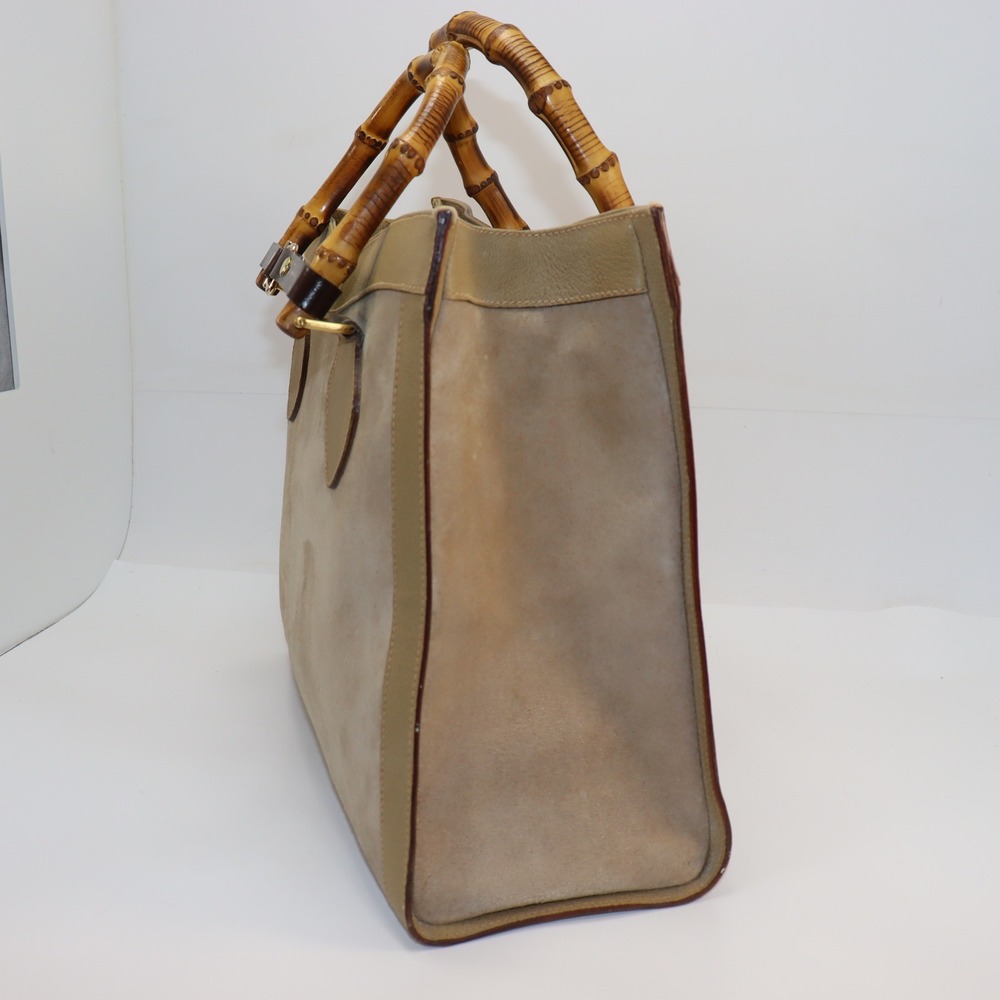 Vintage Gucci Diana Tote Large Tan Womens Bamboo Handle Suede Leather Bag - Picture 3 of 11